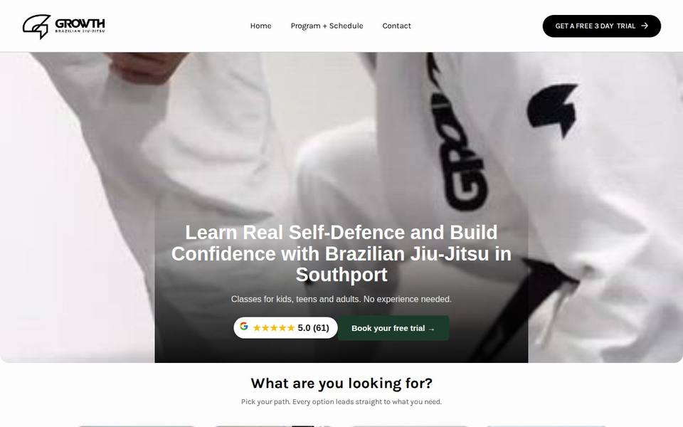 Growth Brazilian Jiu Jitsu - Gold Coast website
