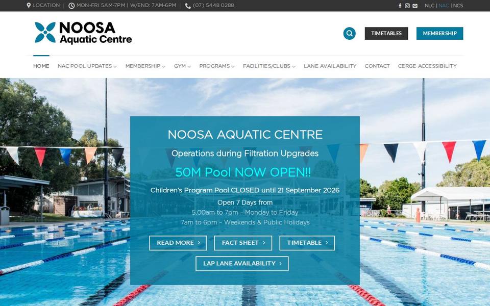 Noosa Aquatic Centre website