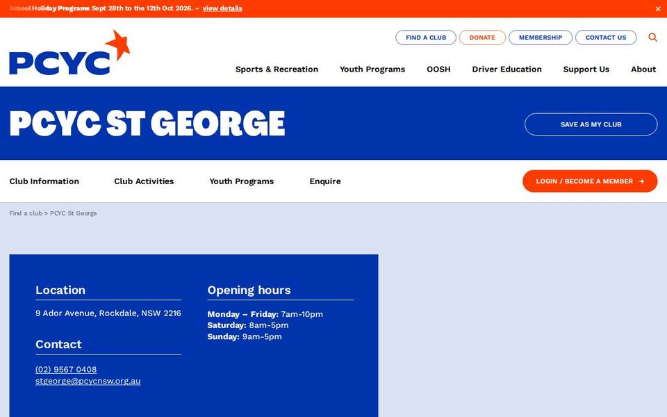 PCYC St George website