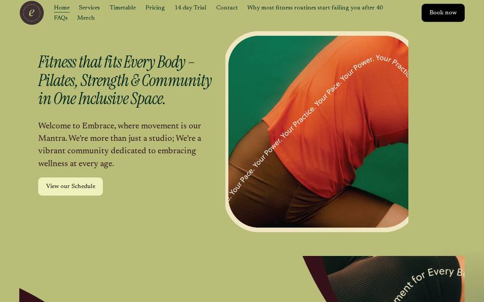 Embrace Pilates and Fitness website