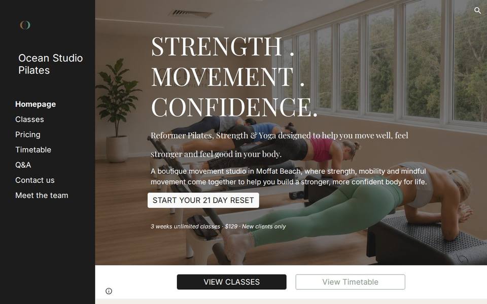 Ocean Studio Pilates website