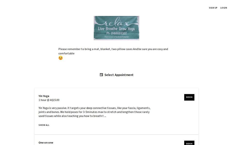 Live Breathe Grow Yoga website