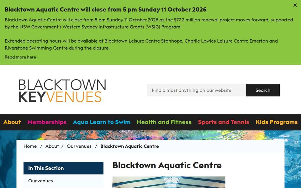 Blacktown Aquatic Centre website