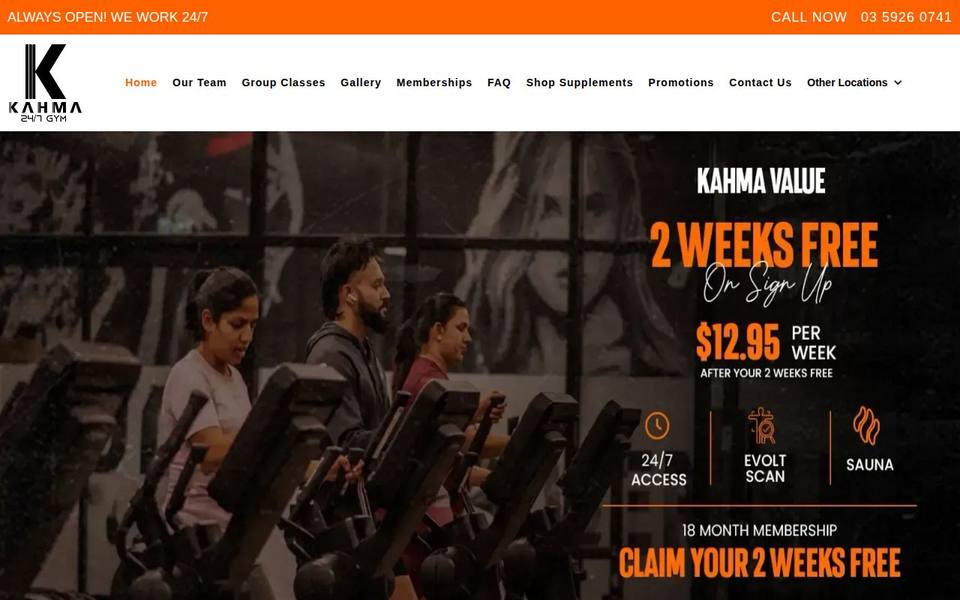 Kahma 24/7 Gym website