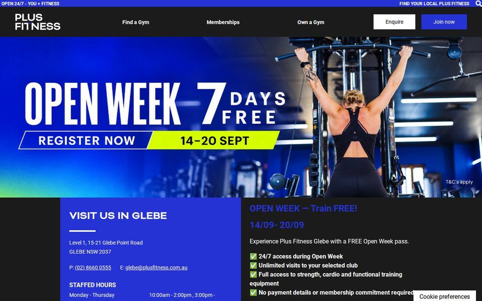 Plus Fitness Glebe website