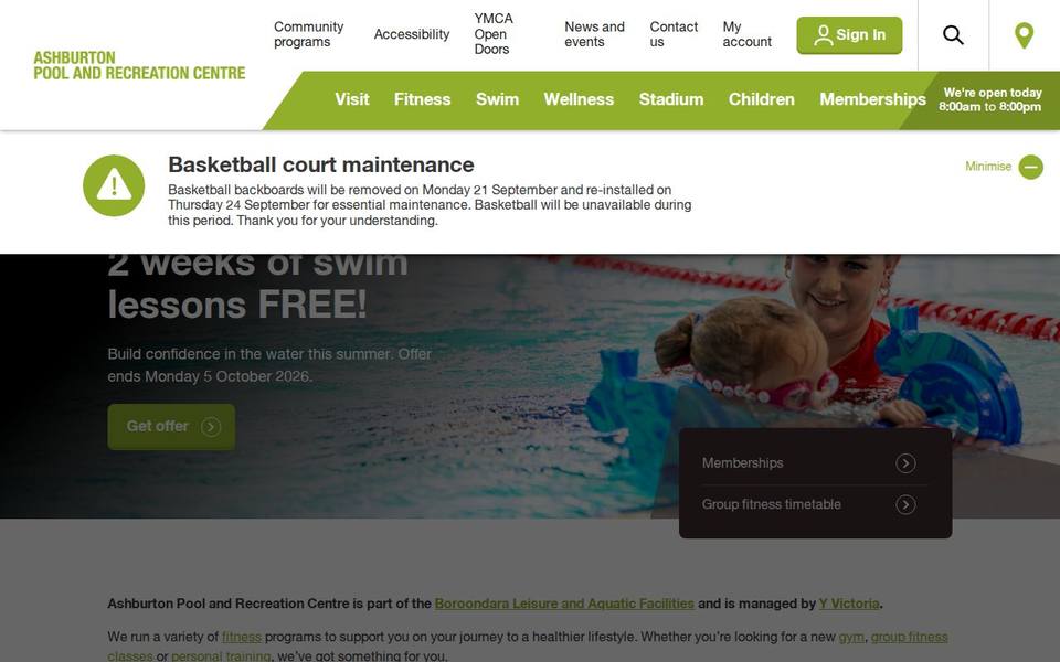 Ashburton Pool and Recreation Centre website