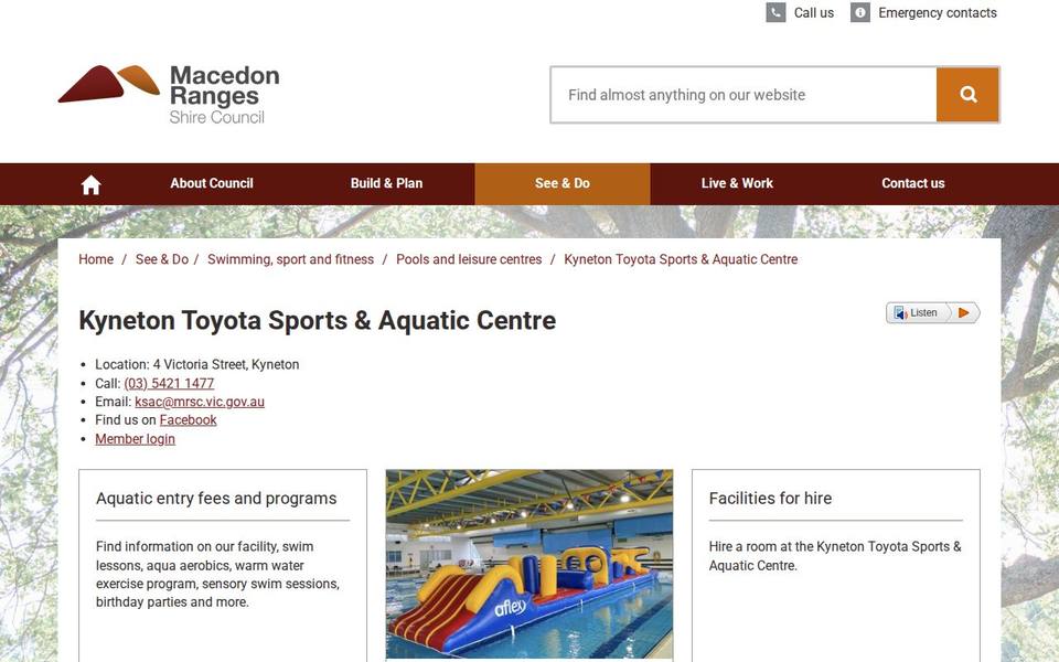 Kyneton Toyota Sports and Aquatic Centre website