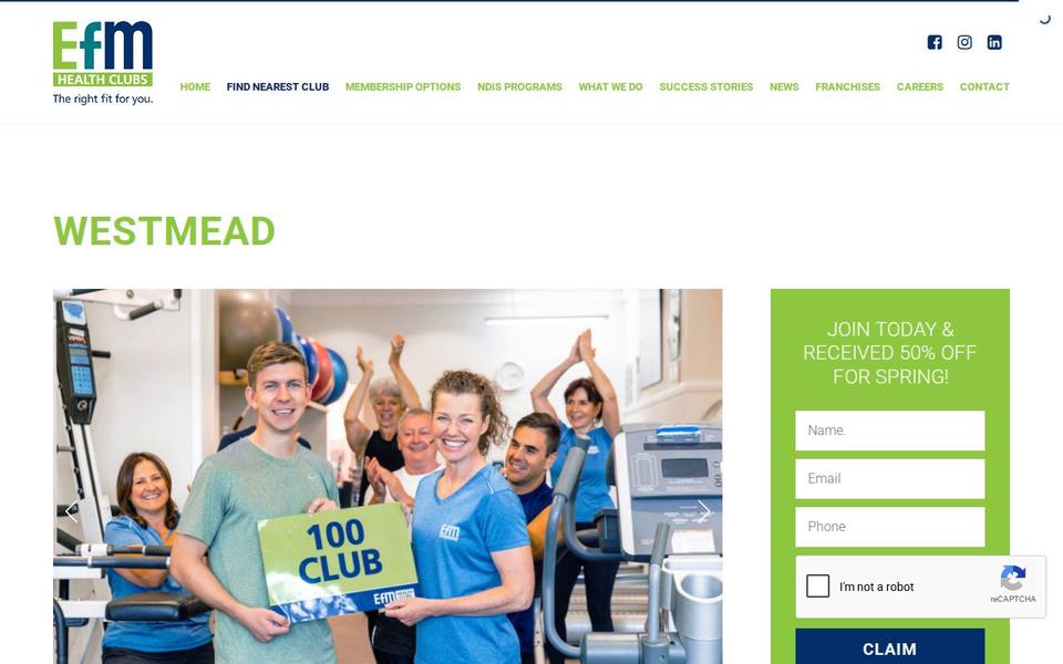 EFM Health Clubs Westmead website