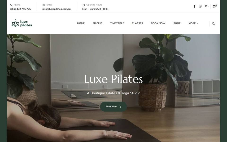 Luxe Pilates & Yoga website
