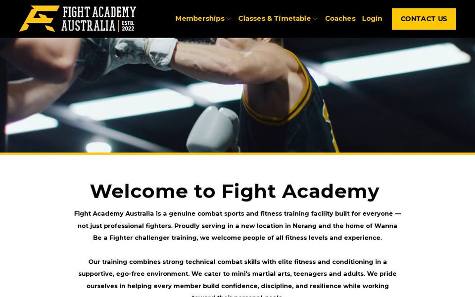 Fight Academy Australia website