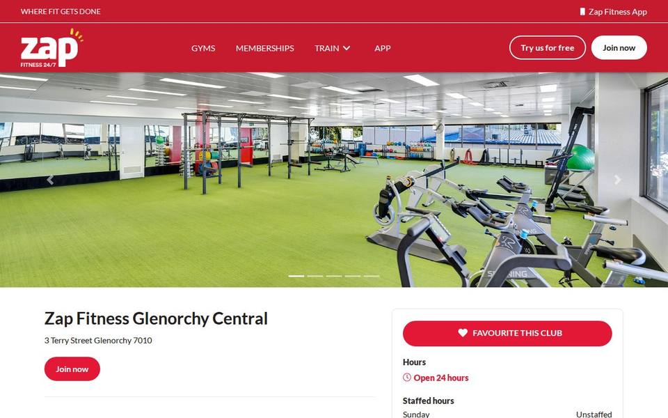 Zap Fitness Glenorchy Central website