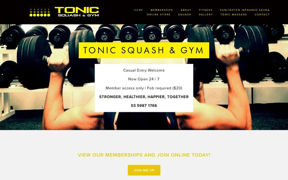 Tonic Squash and Gym website