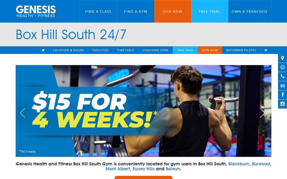 Genesis Health + Fitness Box Hill South - VIC website