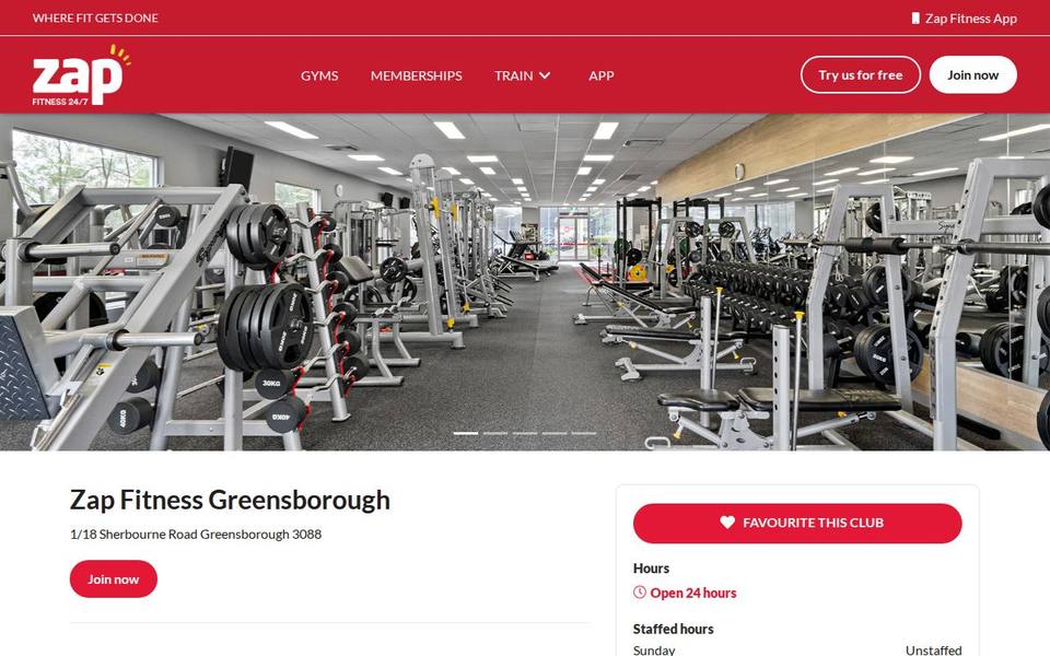 Zap Fitness Greensborough website