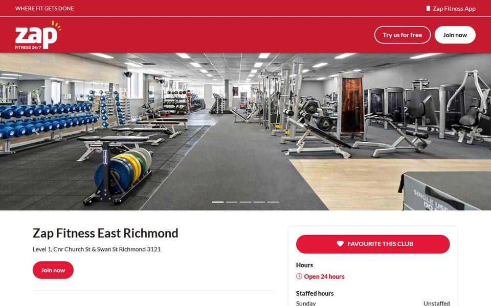 Zap Fitness East Richmond website