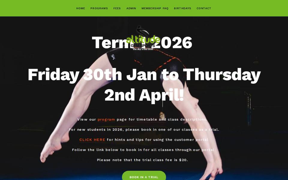 Altitude Gym Sports website