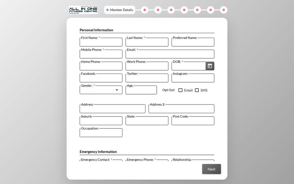 All in one fitness centre website
